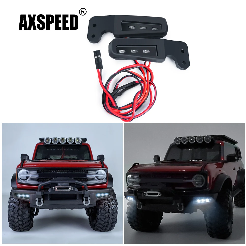 AXSPEED Front Bumper Side Led Lights for TRX-4 TRX4 Bronco 1/10 RC Crawler Car Upgrade Parts Accessories