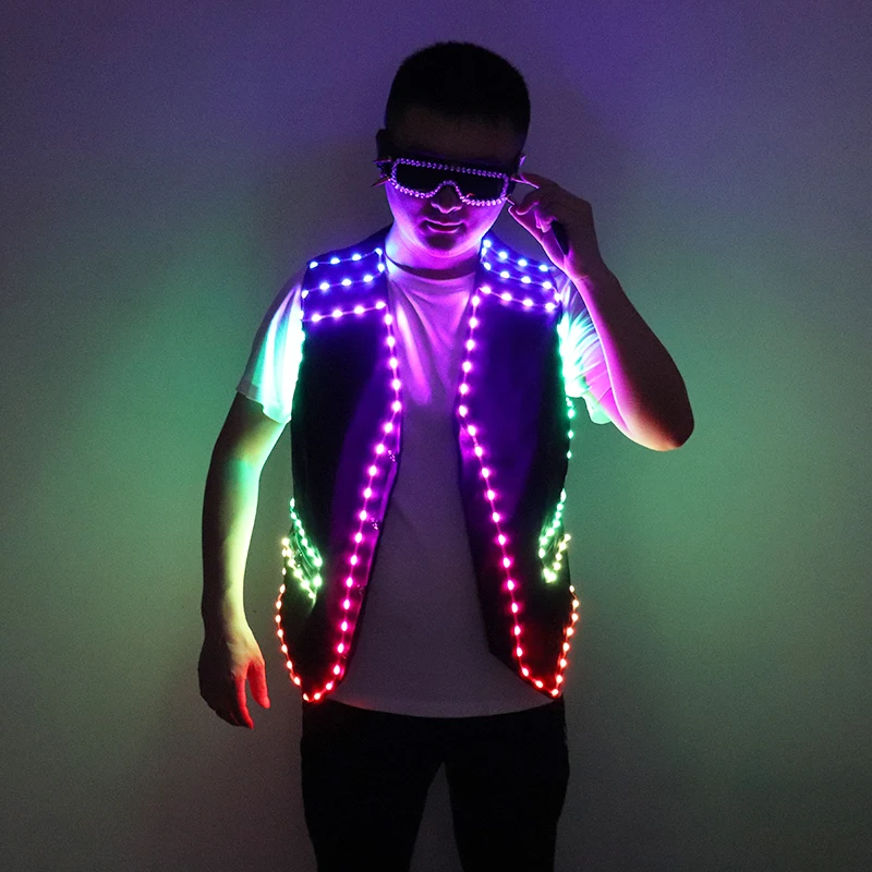 Colorful LED Luminous Vest Bar Clothing Jacket DJ Singer Dancer Performer Stage Waiter Clothes Glowing costume