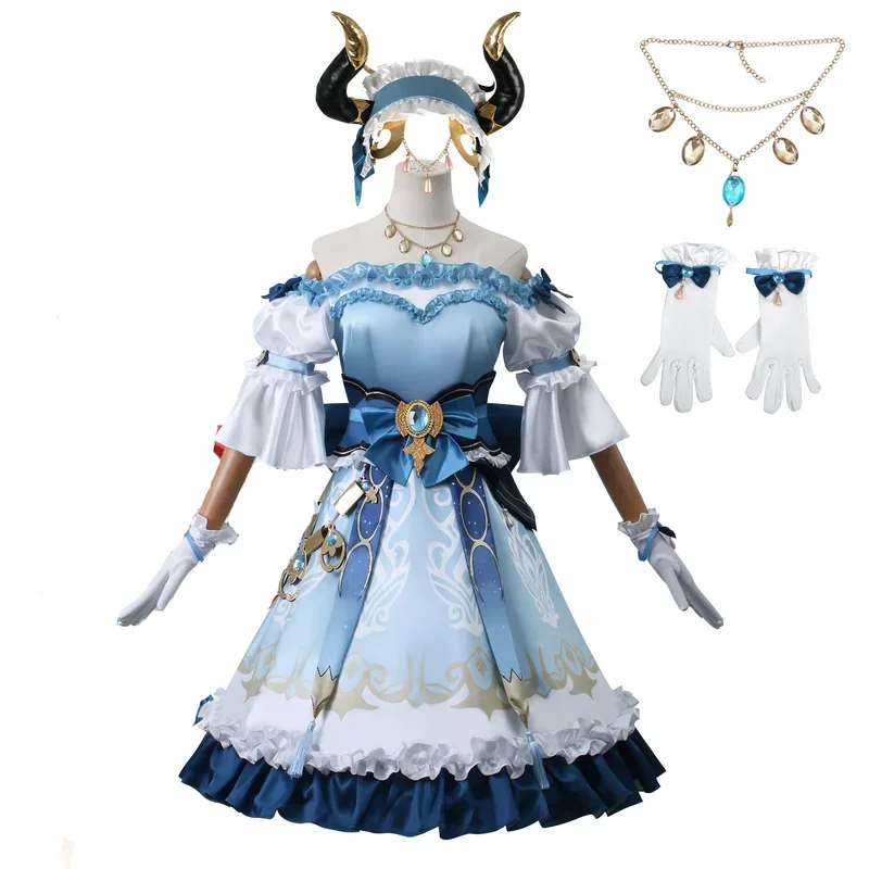 Nicou new cosplay costume Genshin impact cosplay costume Lolita girls daily wear blue dress maid Carnival party suit