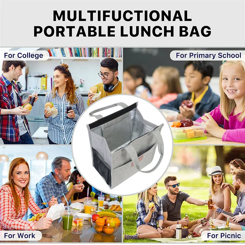 Hand-held lunch bag for work, portable lunch box bag, thickened aluminum film lunch bag, student hand-held lunch bag