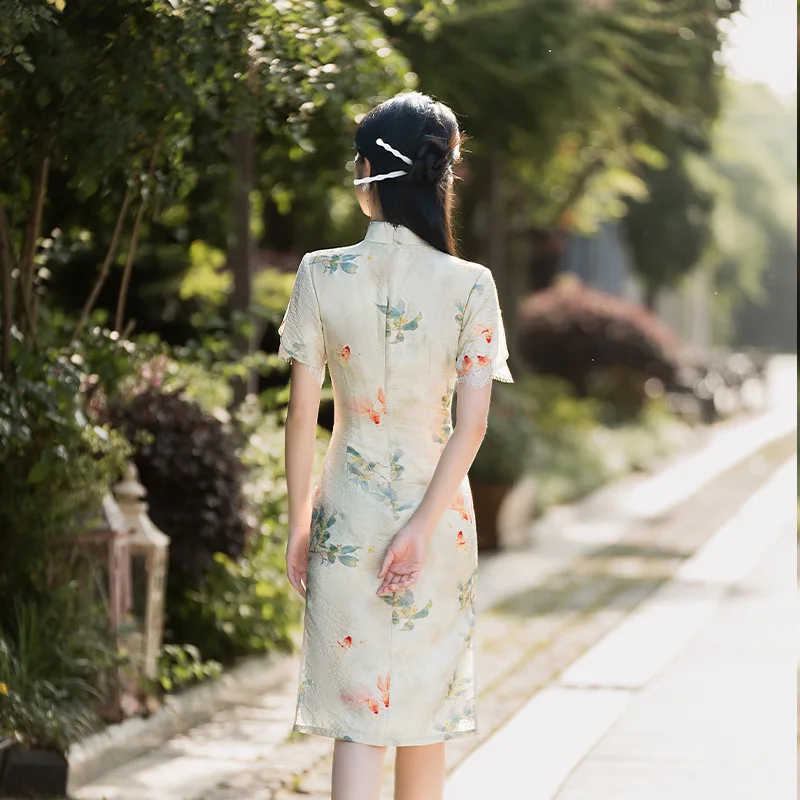 Yourqipao Summer Ramie Cheongsam Young Fairy Skirt Double-layer Gentle Photograph Qipao Chinese Style Evening Dress for Women