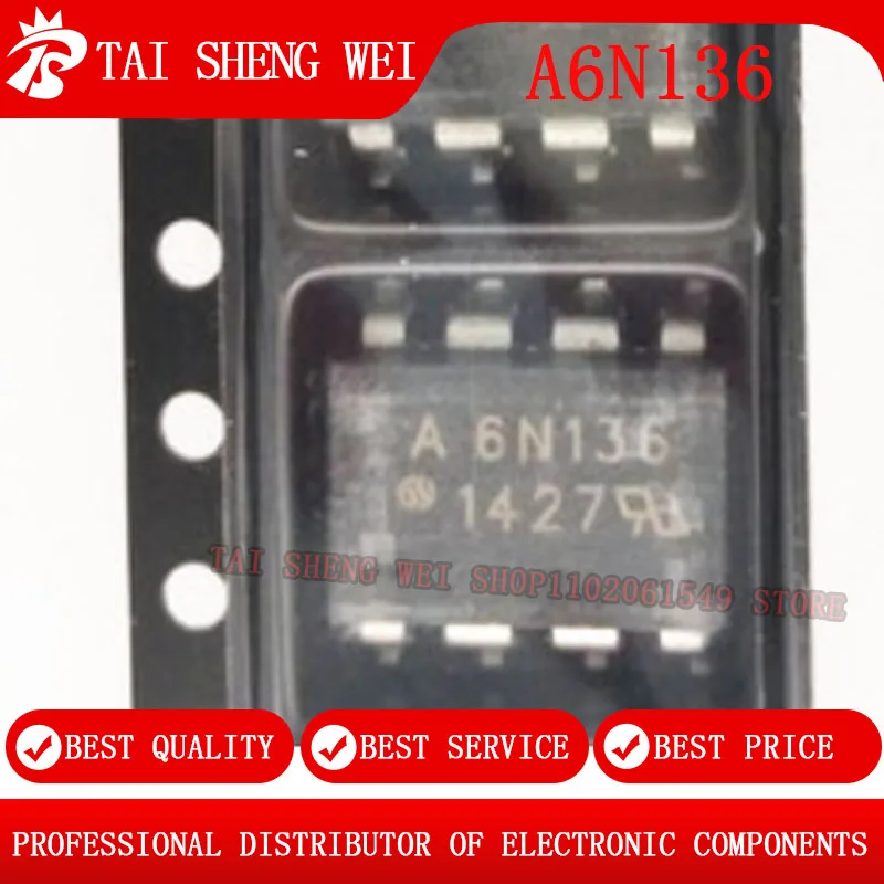 5PCS A6N136 DIP8 HCPL-6N136 SOP8  6N136 High speed optocoupler New original imported chips