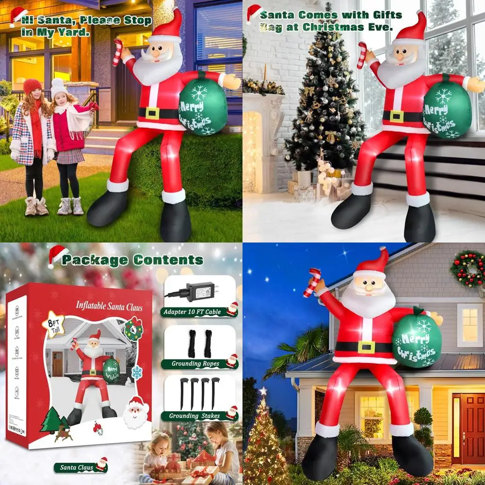 

8-Foot Inflatable Seated Santa Claus for Christmas Outdoor Decor, Santa with Gift Bag on Roof, Wall, Tree, or Chair, Ideal for S