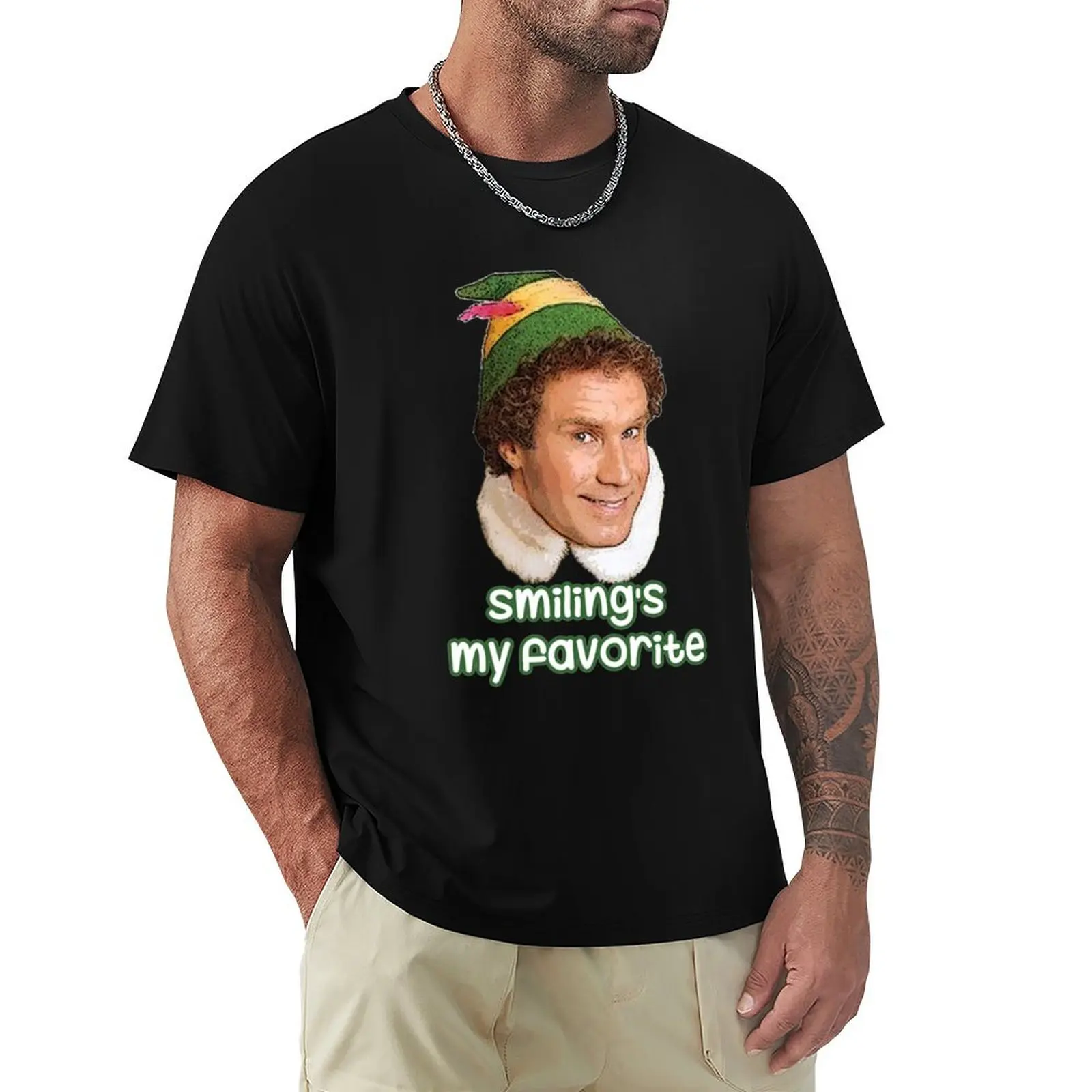 

18 Smiling's my favorite Buddy The Elf Movie Will Ferrell T-Shirt Relaxed Casual Short Sleeve Tee
