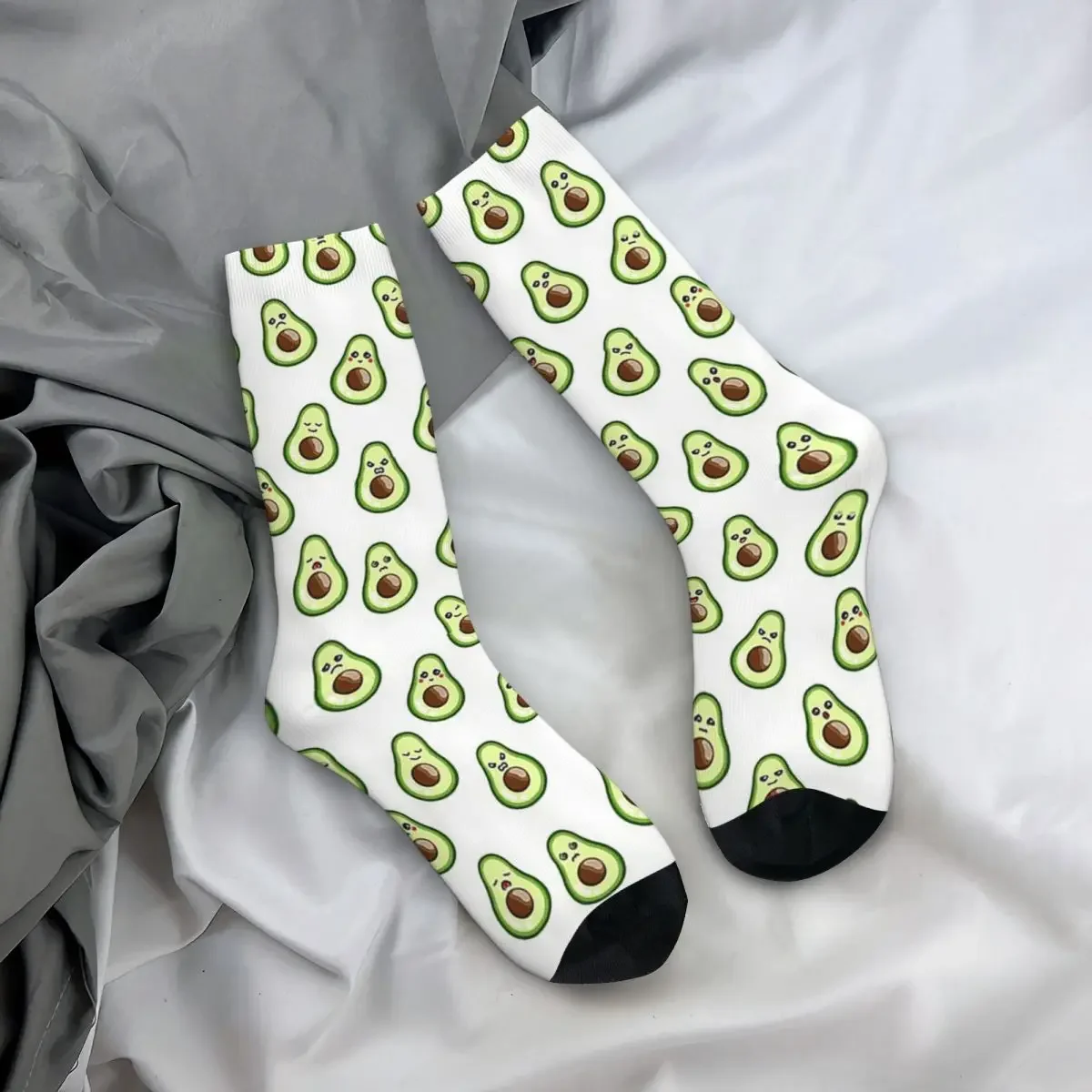 Calcetines divertidos de aguacate y emoticonos para hombre y mujer, medias de alta calidad, medias largas de todas las estaciones, accesorios para regalos de Navidad, Unisex