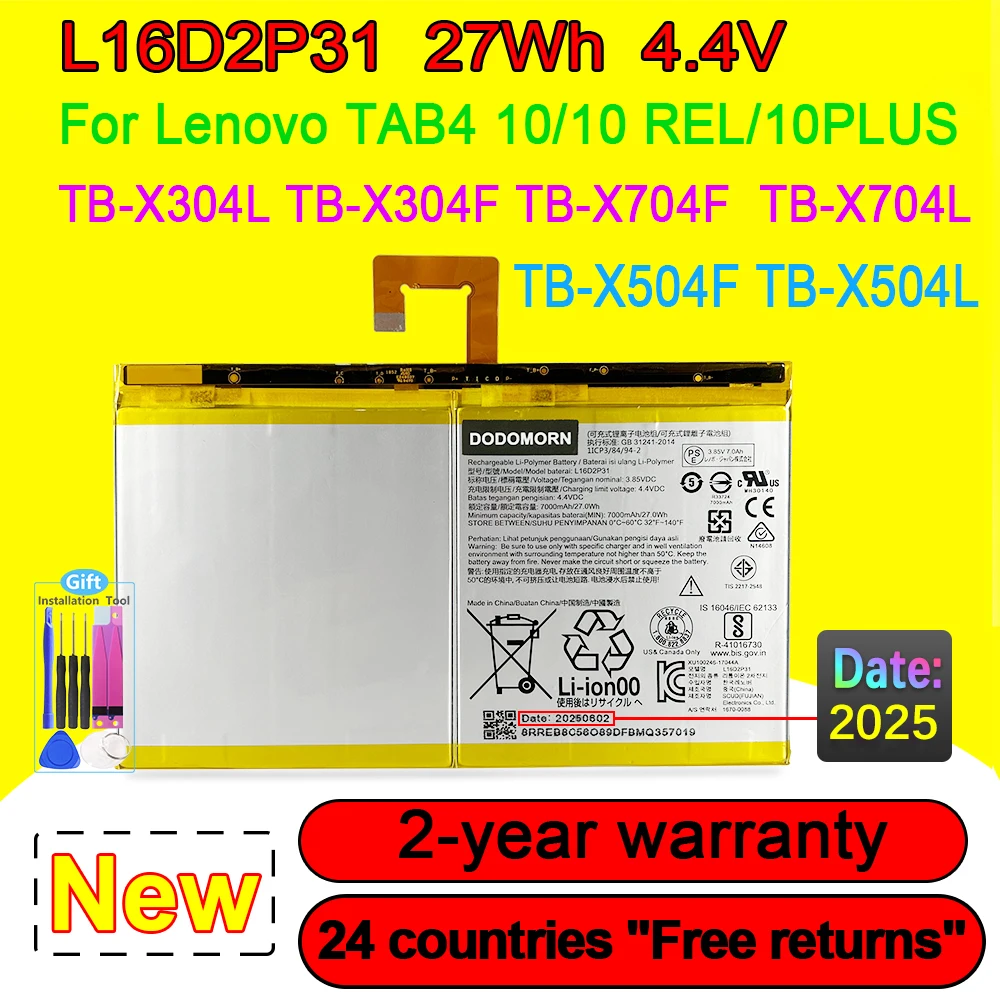 Batterie Li-Polymer Pour Lenovo Tab 2 - Tab 4 10 Plus  Remplace L14d2p31 5557 5966