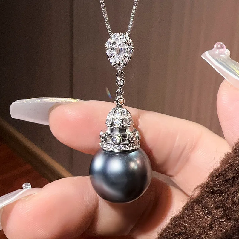 

Jewelry set with gold plating and gray pearl tassels for women 16-14mm