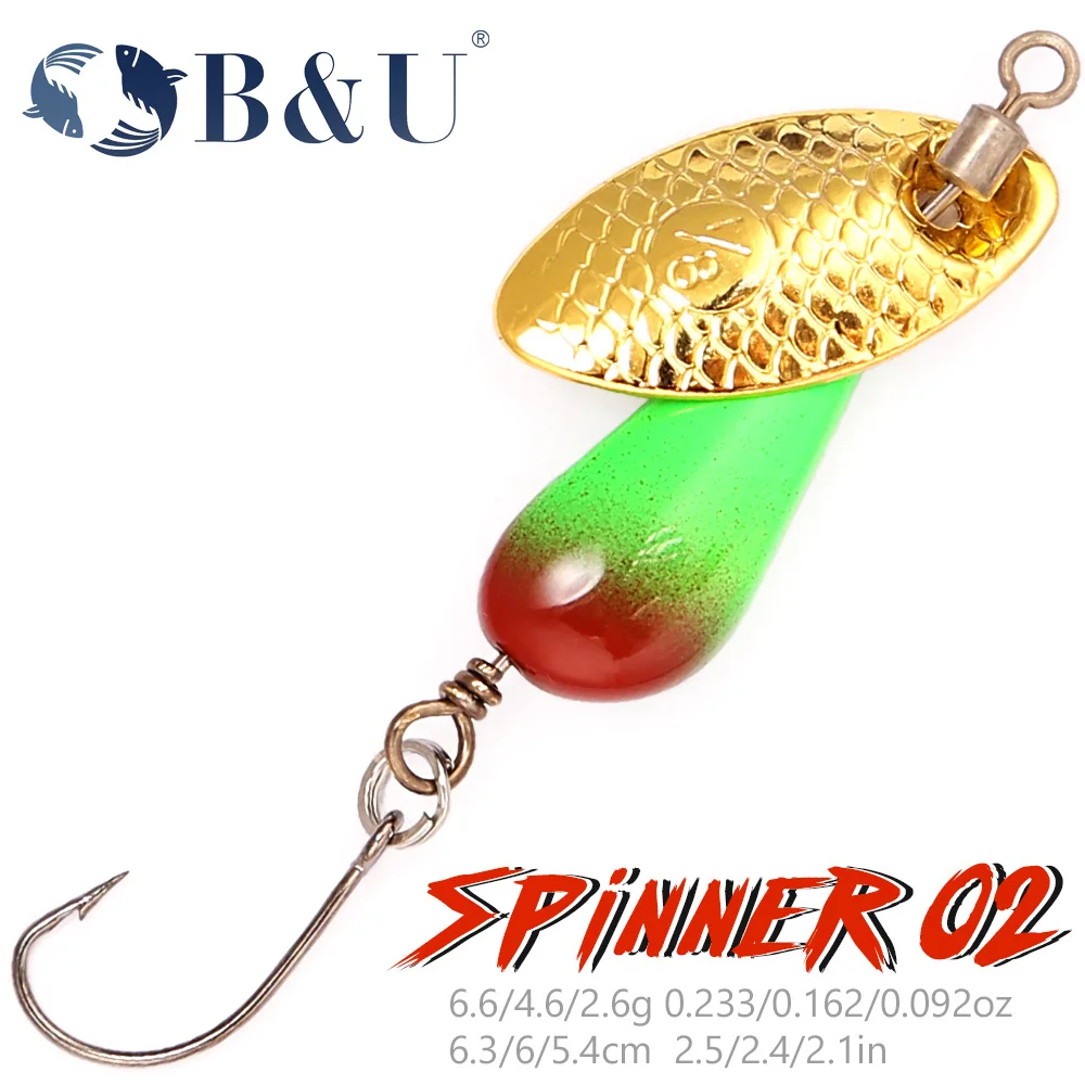 

B&U Metal Hard Bait Rotating Spinner Bait Trout Lure Fishing Lure Spoon Sequins Wobblers Bass Pesca With Feather Hooks