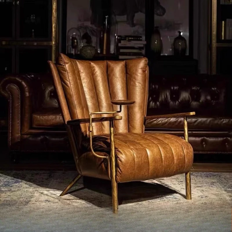 

American retro cigar chair whiskey cigar bar oil wax leather godfather chair antique forged tiger chair