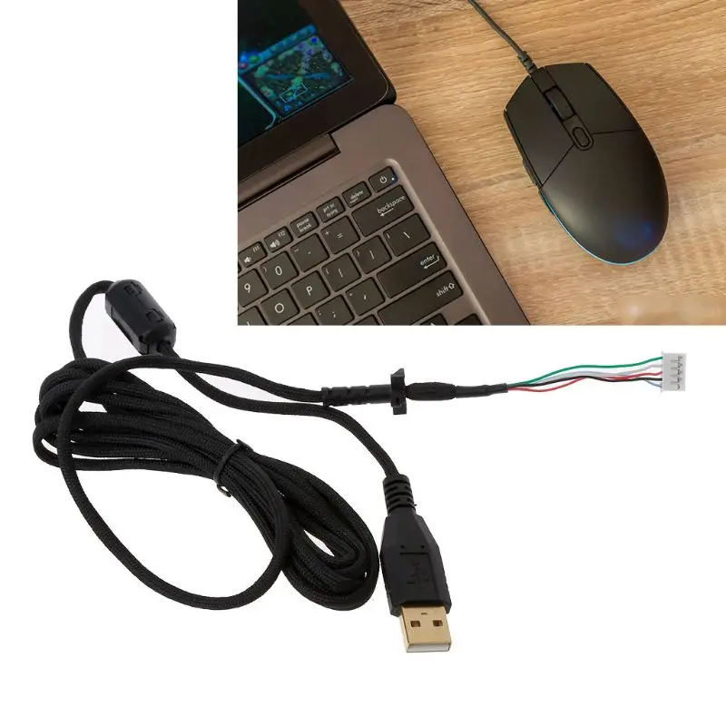 652F Nylon USB Chuột Cáp Dòng Dây Thay Thế Màu Đen Cho G102 Chuột Có Dây Dòng Thay Thế Tốt Nhất