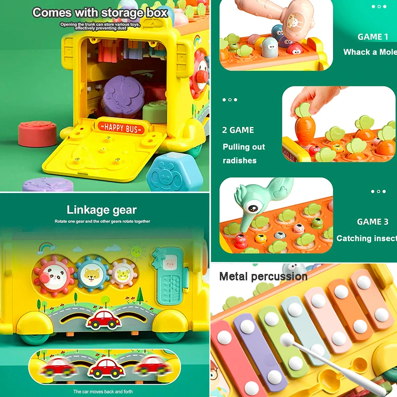 10 in 1 ไม้ตีเสียง Xylophone รถบัส เครื่องดนตรี ของเล่นเสริมพัฒนาการเด็ก ของเล่นเสริมพัฒนาการทางประสาทสัมผัส Montessori สำหรับเด็กเล็ก