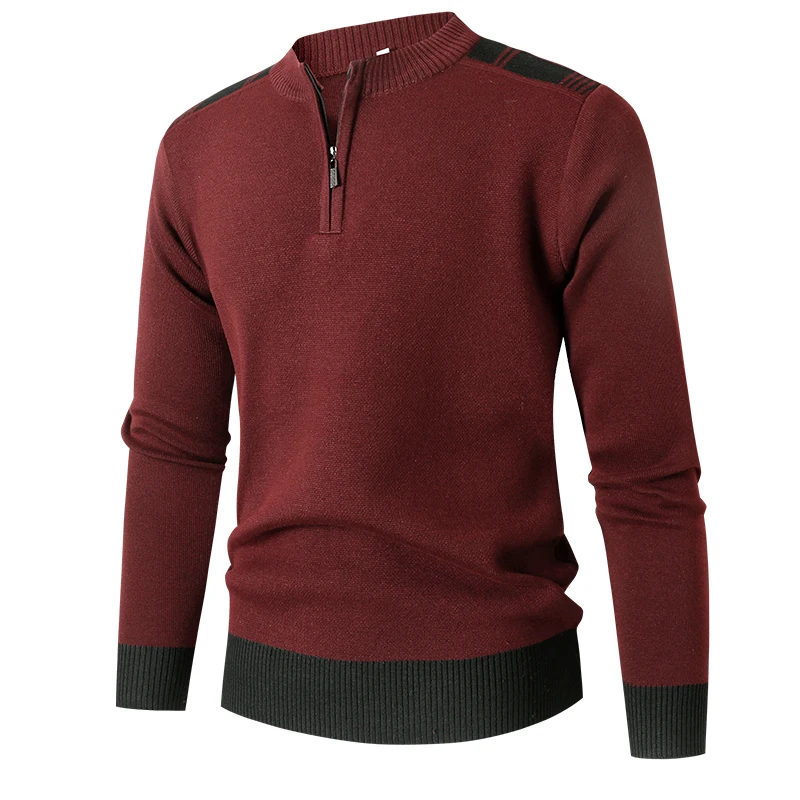 Suéter de punto para hombre, Jersey de punto con cremallera delgada, cuello falso, ropa informal de Color sólido, a la moda, nuevo