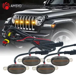 Car Front LED Grille Light Smoked Amber White 4LED Grill Light Eagle Eye Lamp for Off Road Trunk SUV Ford Toyota Strip