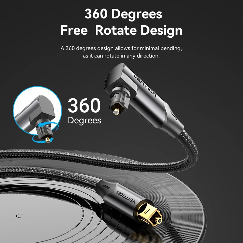 Vention Optical Audio Cable 90-Degree Male to Male for TV Amplifier Audio Processor Sound Bar PS4 Xbox Audio Optical Fiber Cable