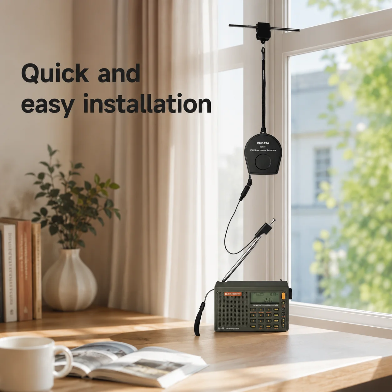 XHDATA AN80 Universelle externe Antenne für Tecsun und andere Radios. Tragbarer Signalverstärker verbessert die FM-SW-Hörqualität – Detail 2