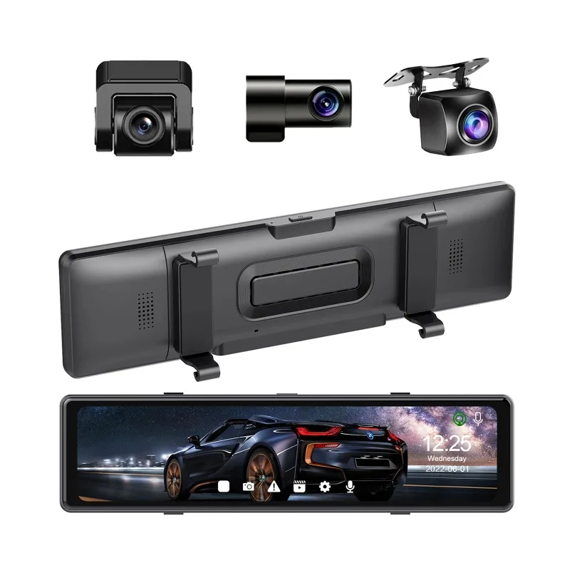 

Latest 12 Inch Full Screen Dashboard Three-Record Driving Recorder Smart Rearview Mirror Android 2.5K Dashcam With Wireless Car
