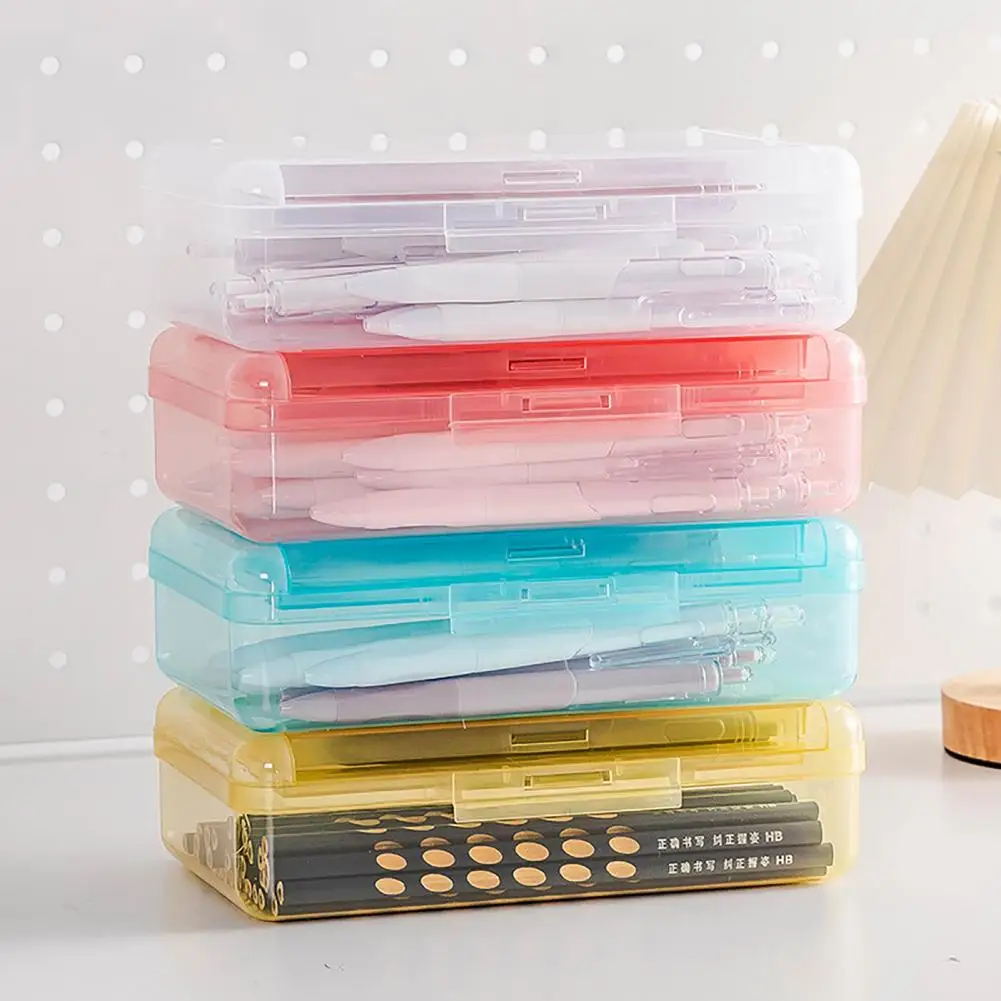 Stackable Pencil Box Capacity Transparent Plastic Pencil Case Double Layer Stationery Organizer for Students Office Supplies