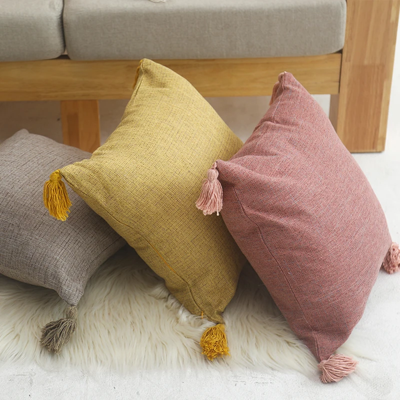 45x45cm gelbe Leinen Kissen bezug Sofa dekorative Kissen bezug Retro Böhmen Wohnzimmer Housse de Coussin Wohnkultur