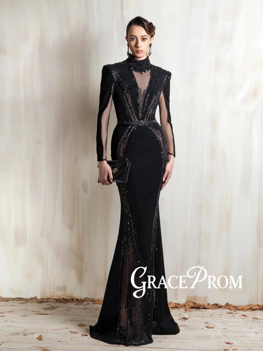 

Роскошное, ослепительное вечернее платье с бисером, скромное платье с высоким воротником для матери невесты на свадьбу, индивидуальный пошив, шикарные платья для красной дорожки