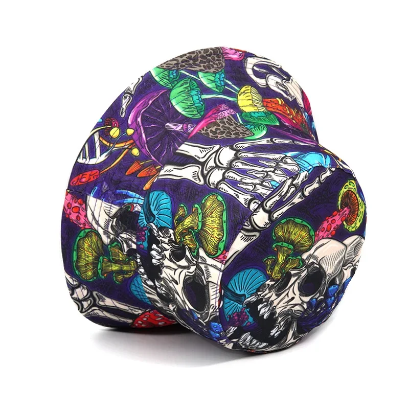 Mushroom Skull Printing Bucket Hat Cartoon Pattern Fisherman Hats Double Sides Reversible Panama Cap Outdoor New Style