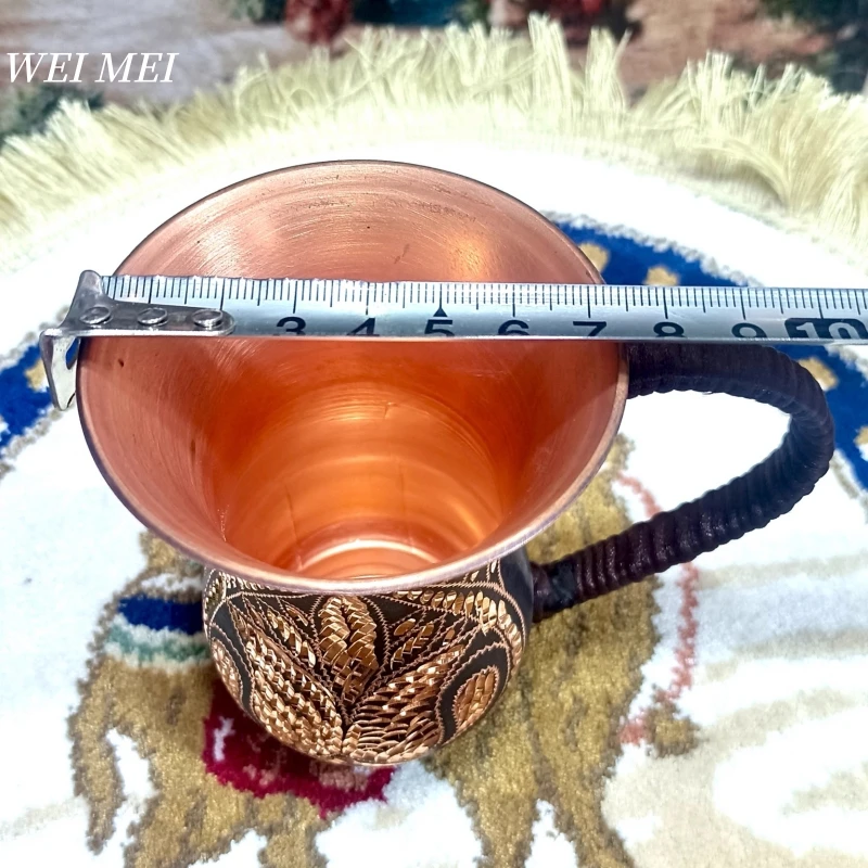 Unique Pattern Random Pure Vintage Copper Coffee Mug,Camping Handcrafted Woven Handle Cold Drink Cup,Gifts Tea Cup Tableware