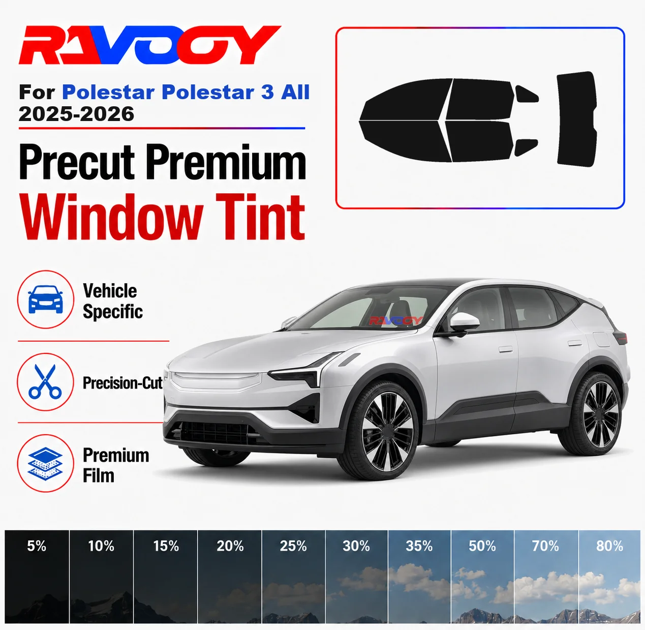 

Premium Precut Window Tint Kit Front Rear Windows For Polestar Polestar 3 All 2025-2026 Complete Set Car Solar Nano Ceramic Film