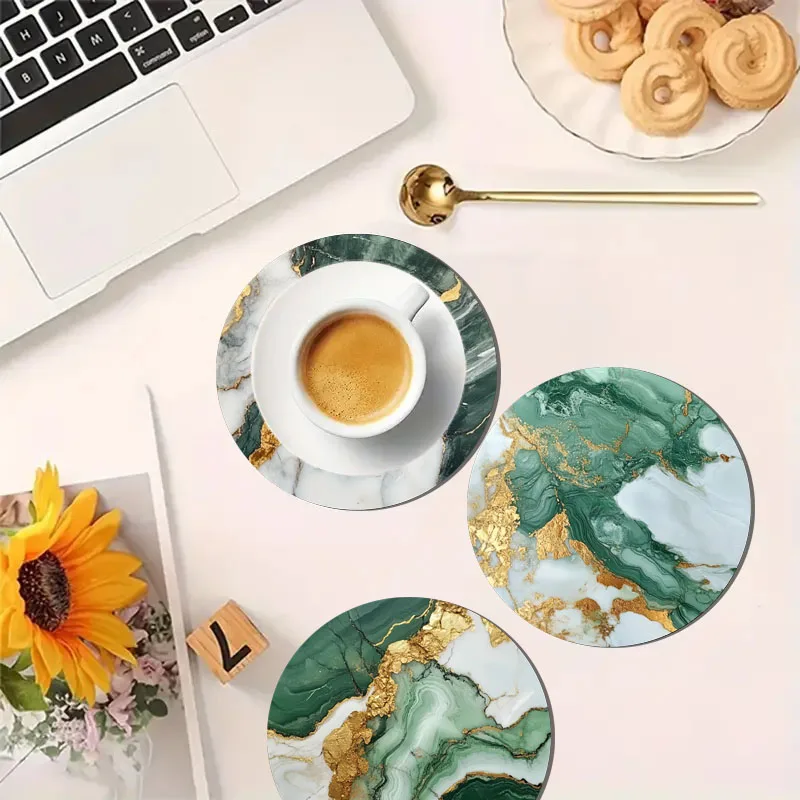 4 Pieces of Marble Pattern Printed Coasters, Suitable for Daily Family Party Decoration, Office, Non-Slip Wooden Coasters - view 4