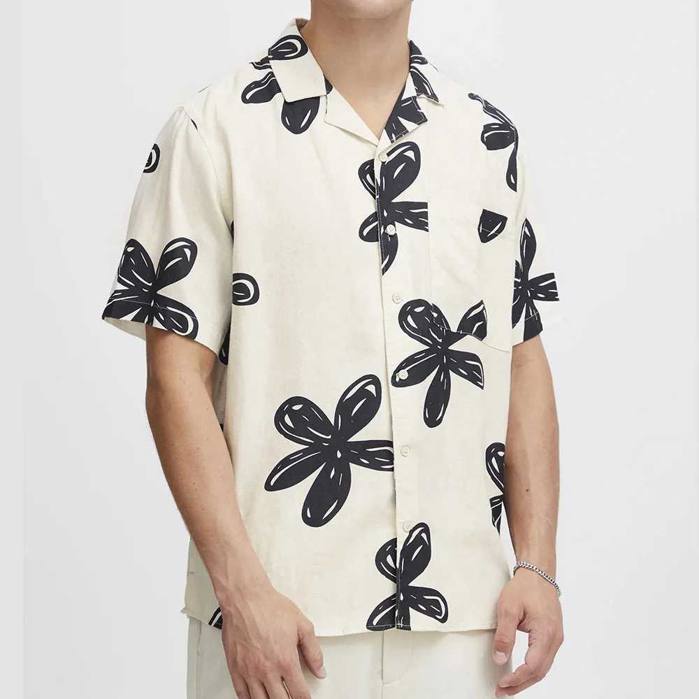 الأزهار المطبوعة أوف وايت زر حتى قميص الهيب هوب للجنسين الشارع الشهير فضفاضة قصيرة الأكمام عارضة الذكور القمصان هاواي نمط 3D الطباعة