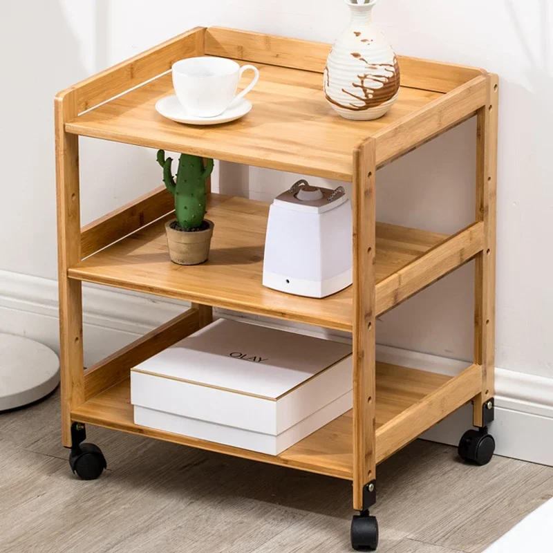 Mobile bedside shelf Floor-to-ceiling bedroom Industrial wind printer shelf Solid wood living room game console router rack