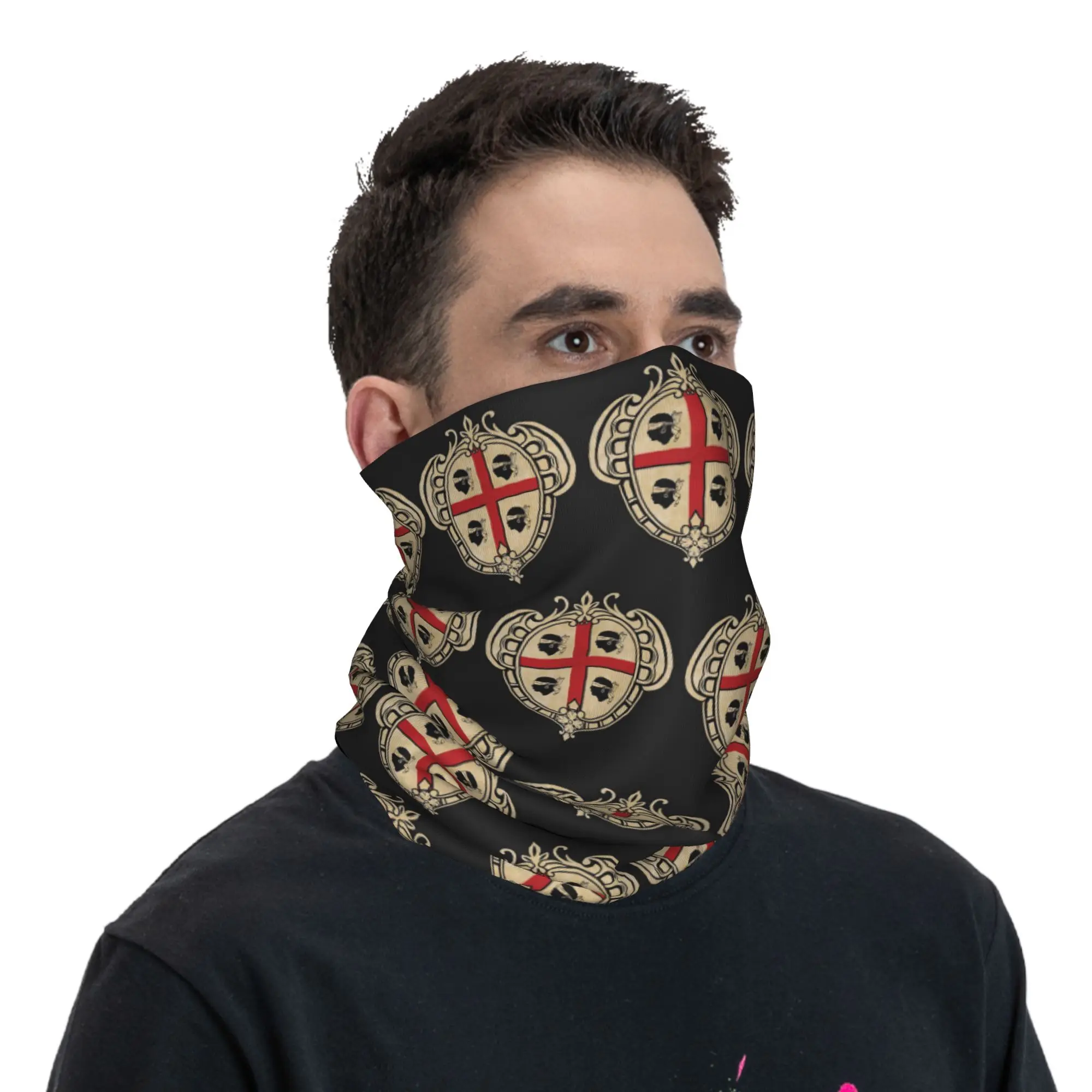 

Flag Of Sardinia Italy Sardegna Moors Bandana Neck Gaiter Printed Magic Scarf Multi-use Balaclava Riding Unisex Adult Washable