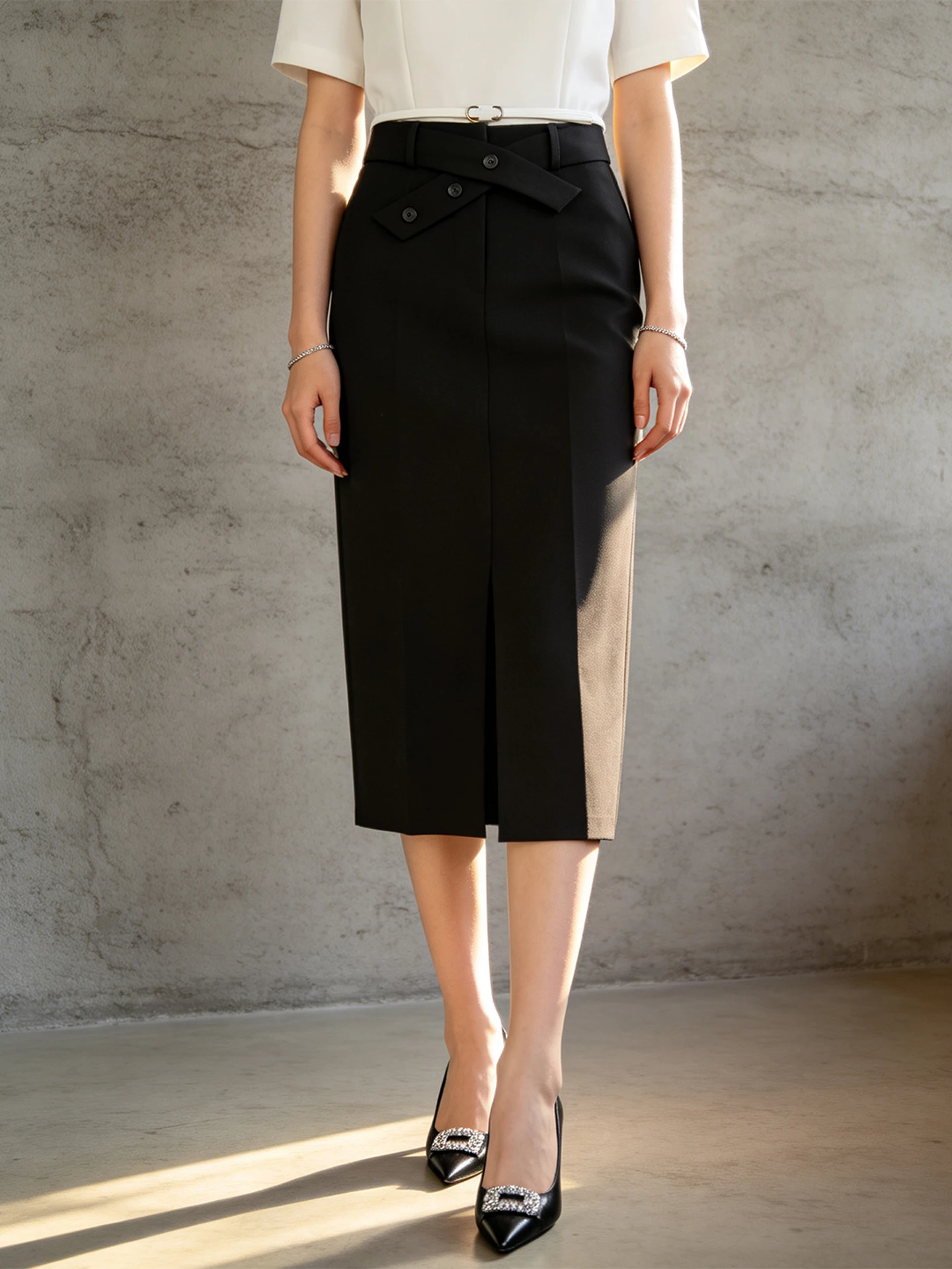 High Waist Straight Cut  Skirt Women's Summer New Style Commute Slimming Suit Skirt Pencil Skirt with Slit Polyester Fiber