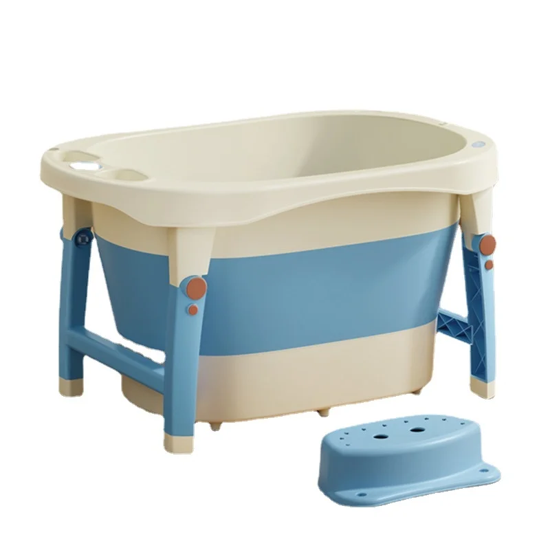 Portable Enlarged BathtubThickened Bath Basin Double Lock Temperature Bath Bucket Folding Storage, Swimming Pool, 0-12 Years Old