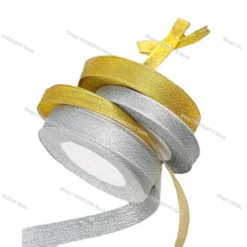 Factory Wholesale Leather Striped Glitter Ribbon Christmas Bow Handmade DIY Birthday Packaging Gold Silver Color Ribbon