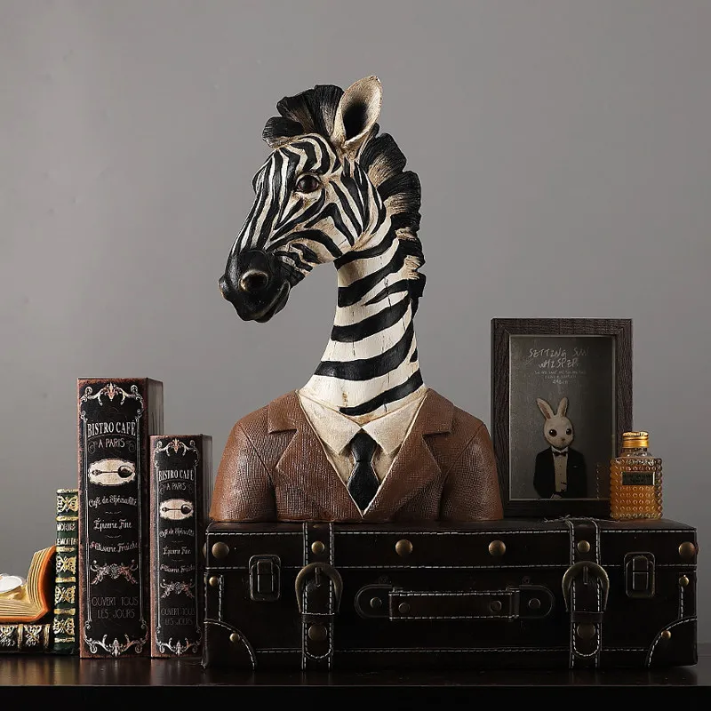 Nordic Retro Zebra Figurines French Creative Animal Model Living Room Wine Cabinet Decoration Home Ornament FYFM