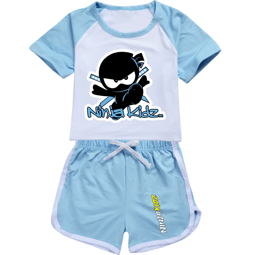 NINJA KIDZ Toddler Girl Pajamas Kids Clothing Boys T Shirt Shorts Set Teenage Kids Sport Shirt Suit Boys Clothes 2-16y Child