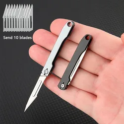 New Portable Stainless Steel Folding Surgical Knife Medical Folding EDC Outdoor Opening Pocket Knife with 10 Replaceable Blades