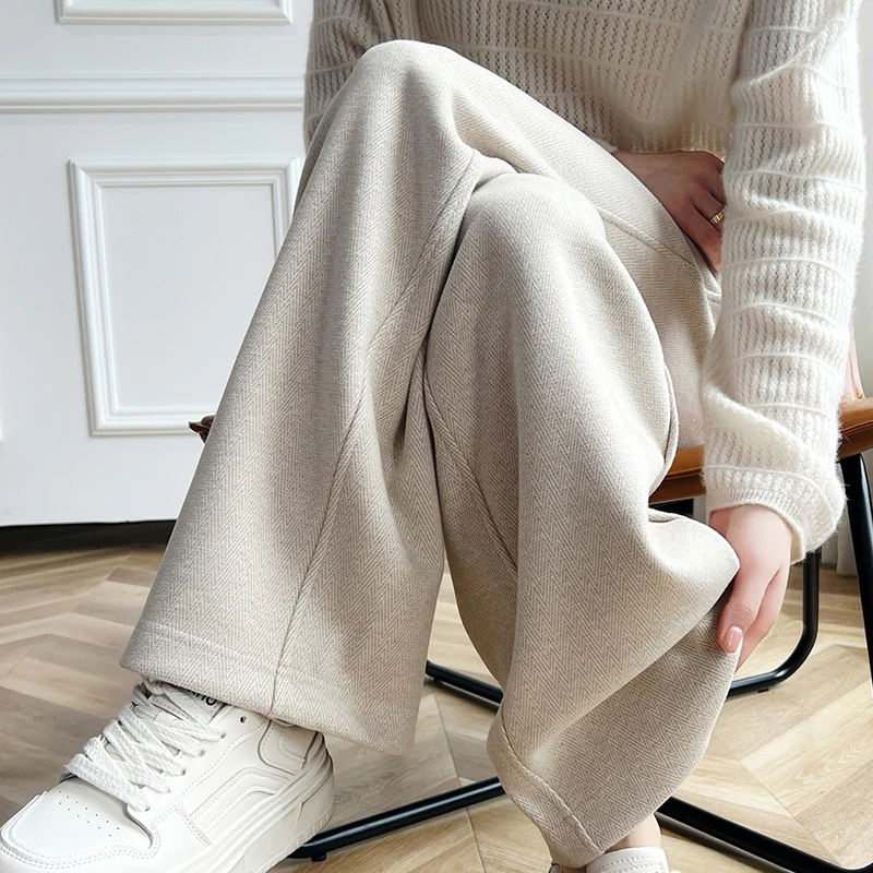 Celana Panjang Fashion Wanita 100% Wol Merino Fashion Warna Solid Celana Panjang Kasmir Lembut Hangat Nyaman Dasar Nyaman