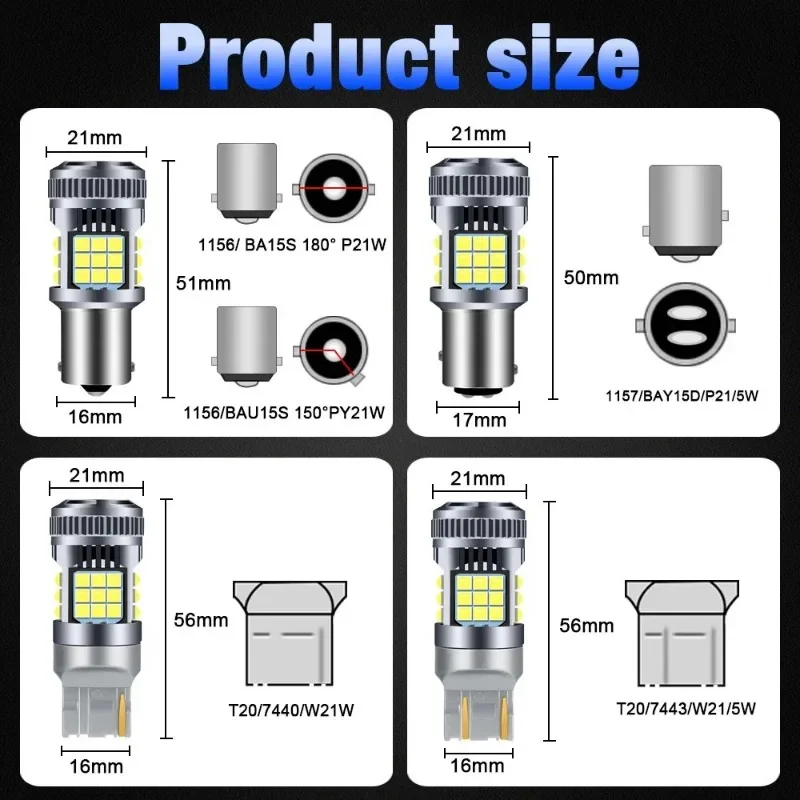 

2pcs 1157 774 773 White Red Yellow Car LED Turn Signal Light 1156 T20 Anti-Flicker Decoder with Fan 28W 3030 36SMD