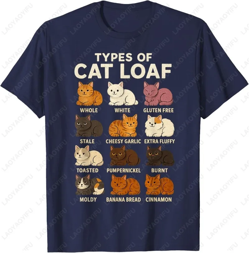 Types of Cat Loaf Cute Kitten Kawaii Cats O-neck Printed Tee Cat Lover Girls Cotton TShirt Funny Meowy Creative Trend Camisetas