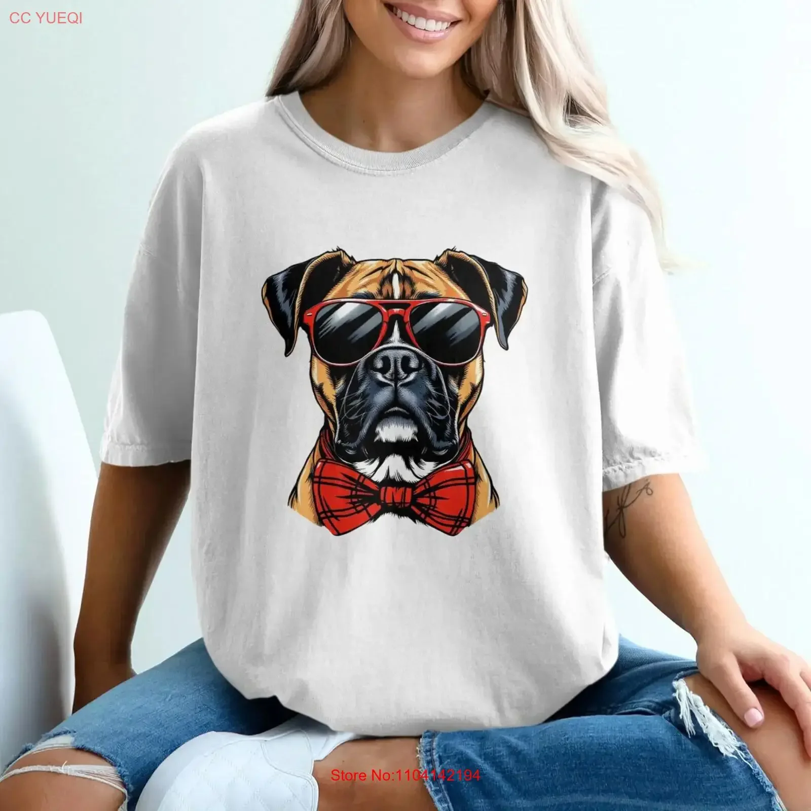 Boxer Dog T Shirt Cool Sunglasses Funny Animal Bow Tie Puppy Lover Breed Idea vintage Washed Unisex Stylish Comfortable