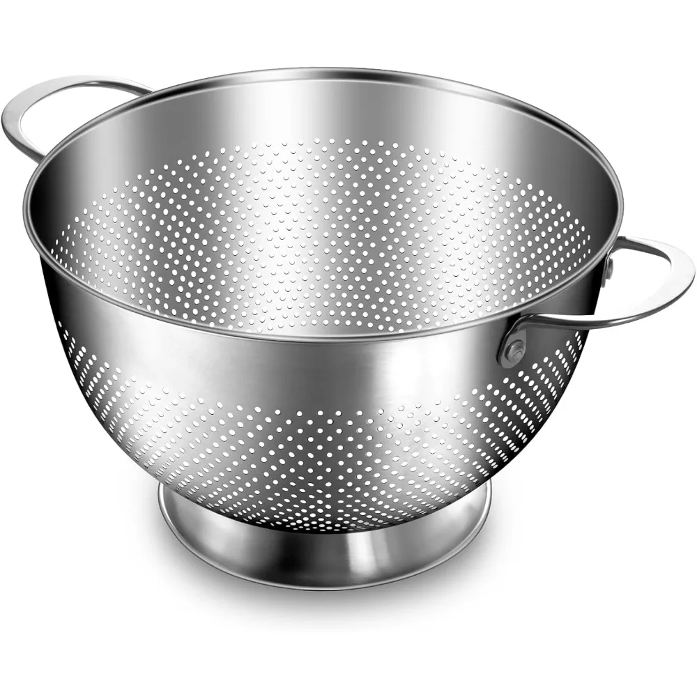 

Stainless Steel Colander for Kitchen | 5 Quart Durable Rice and Pasta Strainer with Handle | Oversized Handles | Nesting Design | Rust-Resistant & Dishwasher Safe
