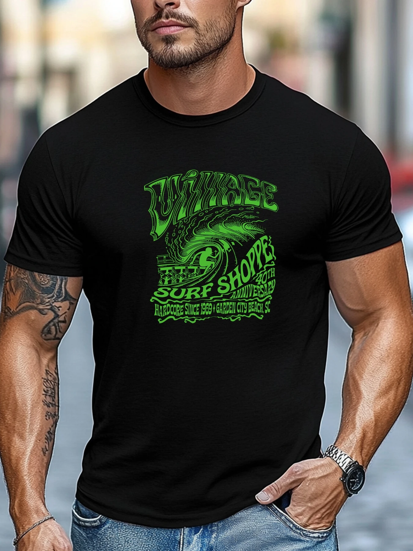 

Men short sleeves T-shirt Surf Shop 40th Anniversary Graphic Summer Soft Comfort Fit Tee Daily Tops