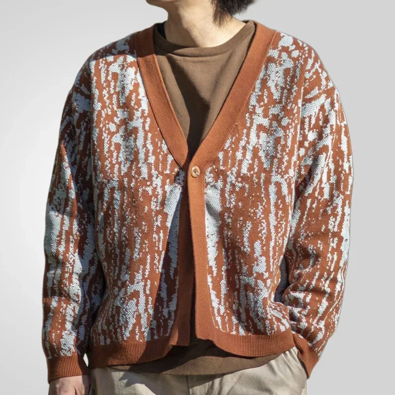 Men New Cardigan Sweaters Coat V Neck Full Sleeve Single Breasted Print Knit Thick Coats Casual Loose Open Stitch Autumn Winter