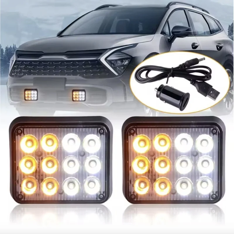 1/2PCS Magnetic Wireless Trailer Lights LED Flashing Portable Beacon Warning Light Amber White Light for Vehicles Cars Bus Mount