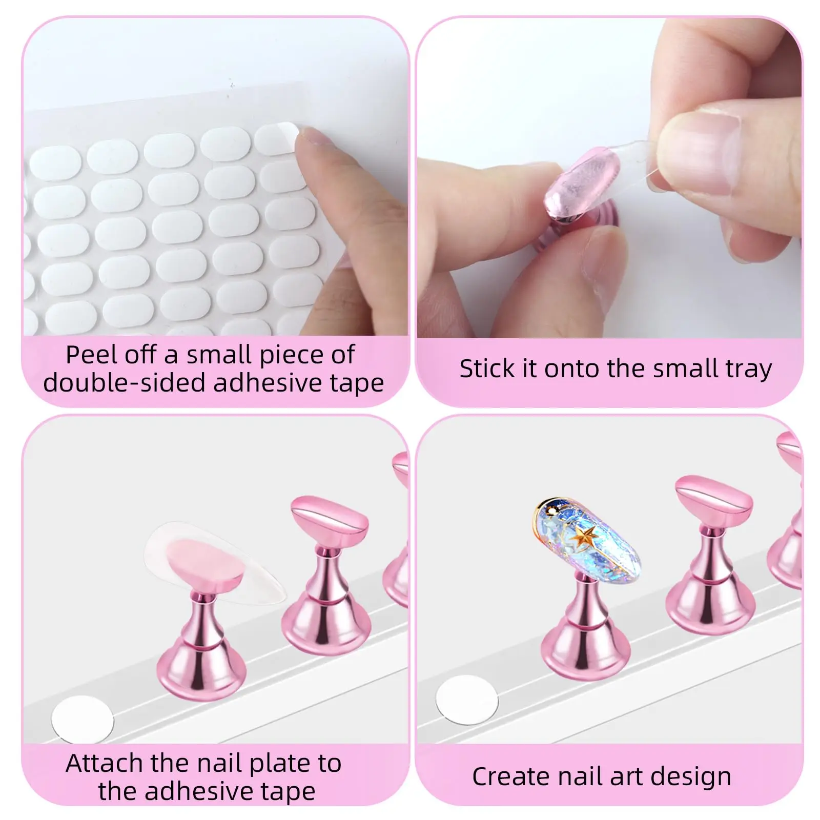 2 Sets Nagel-Übungsständer mit 100 Stück doppelseitigem Klebeband, Press-On-Nagelhalter für Nagelmalerei & Nagelkunst-Präsentation – Detail 2
