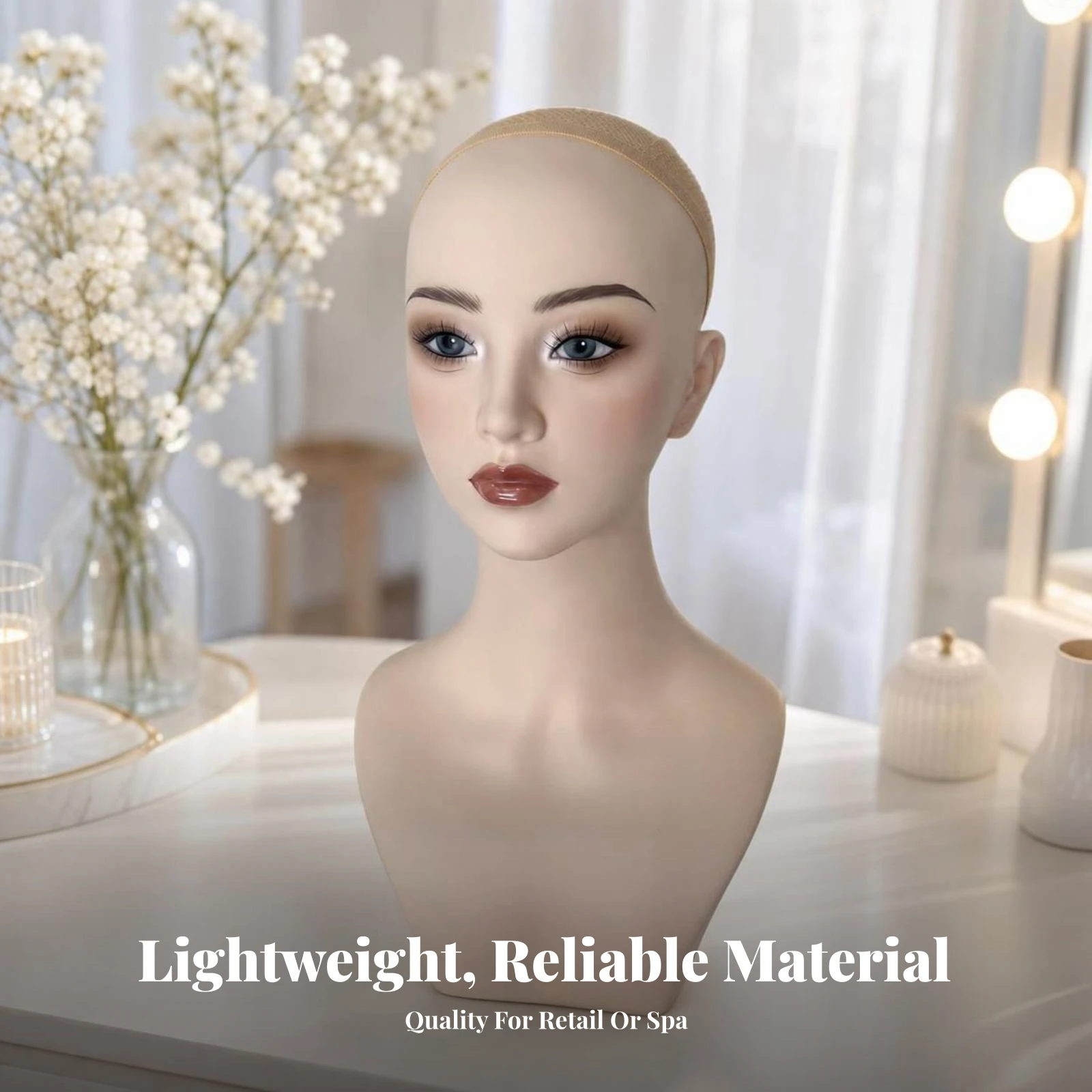 Female Mannequin Head with Shoulders Realistic Mannequin Head with Shoulders Lifelike Elegant for Hairstylists, Shop Displays