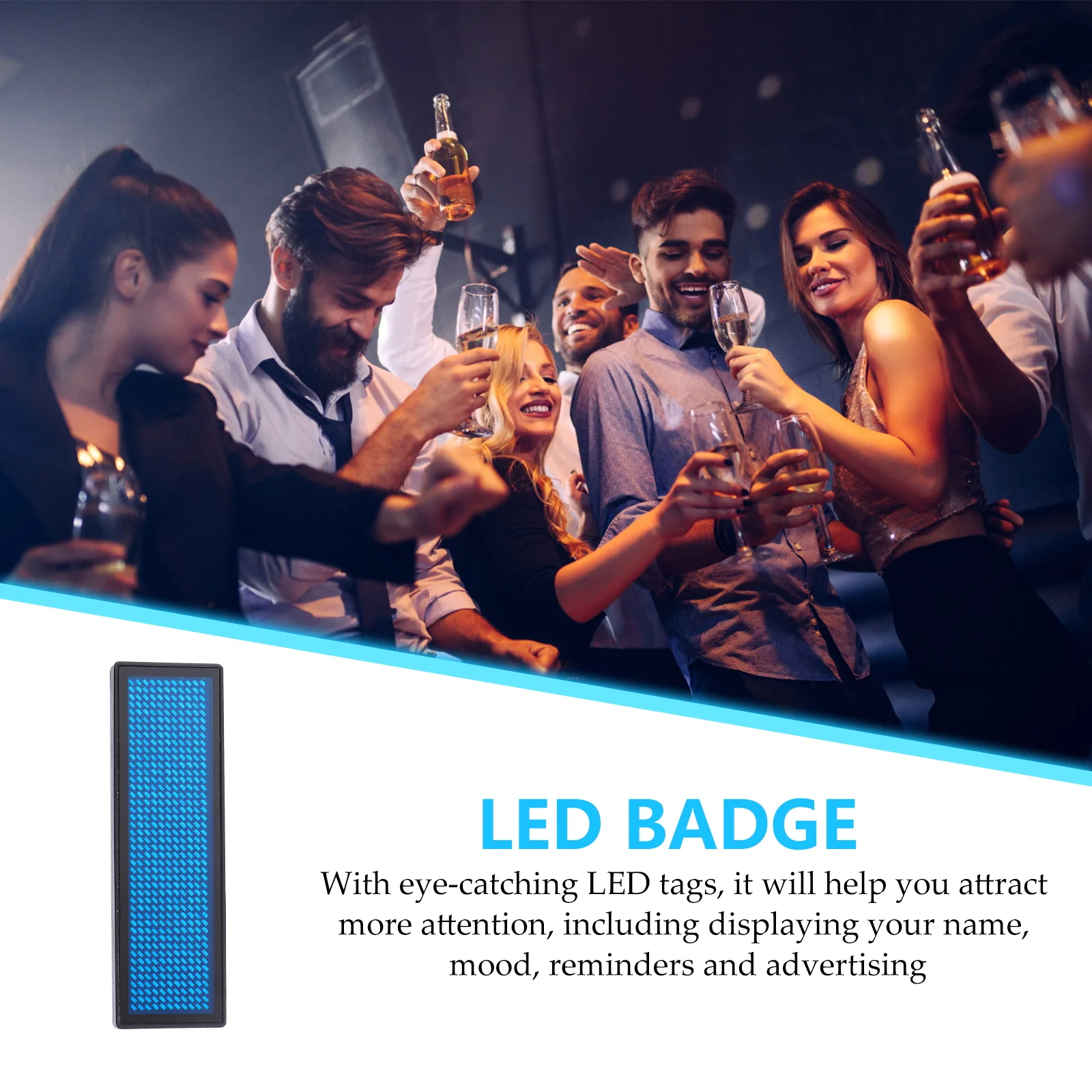 LED Name Badge Blue Mini Digital Display Message Board Rechargeable LED Tag Sign Programmable Scrolling Badge Adjustable