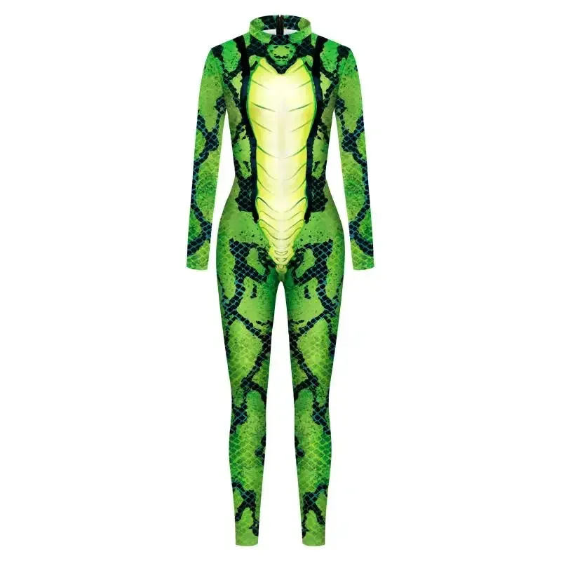Mono de serpiente verde, disfraz de Halloween, disfraz de adulto Unisex, mono con estampado 3D de manga larga, disfraces de Carnaval de Purim de Halloween