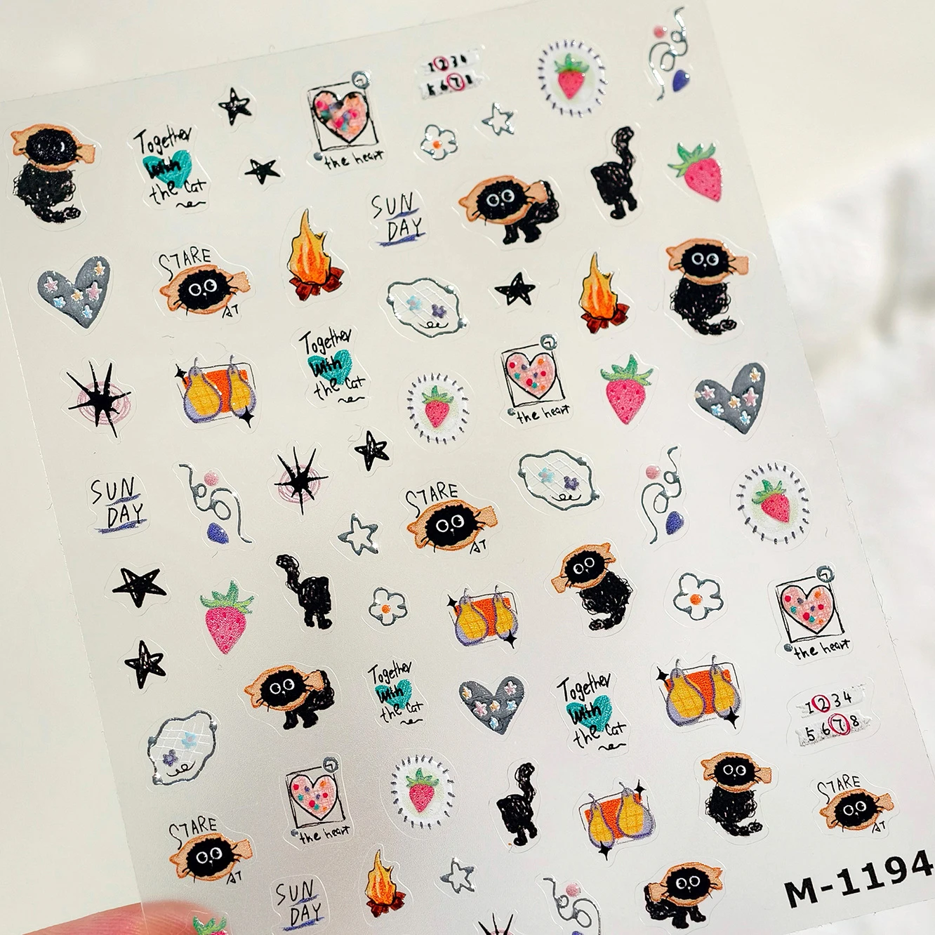 Bellissimo graffiti gatto nero pera fragola amore fiori stella gattino zampa di pesce mela rossa bowknot adesivi per nail art decalcomanie per manicure