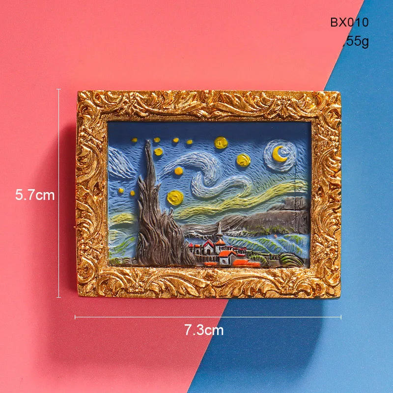 3D Fridge Magnet Decor Souvenir World Famous Painting Van Gogh Starry Sky Sunflower Picture Frame Magnetic Refrigerator Sticker